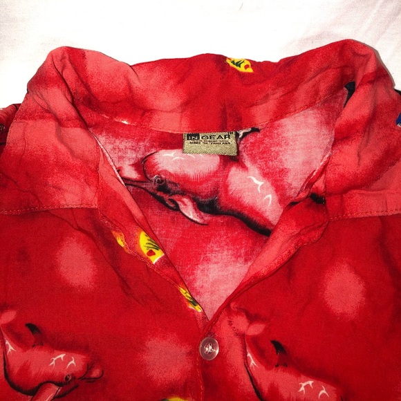 Men’s In Gear Tropical Fish Short Sleeve Casual Button Up Shirt Size Large Red - Picture 3 of 6